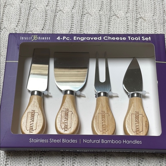 New Totally Bamboo 4 pc Engraved Cheese Tool Set Stainless blades Bamboo handles - Picture 1 of 13